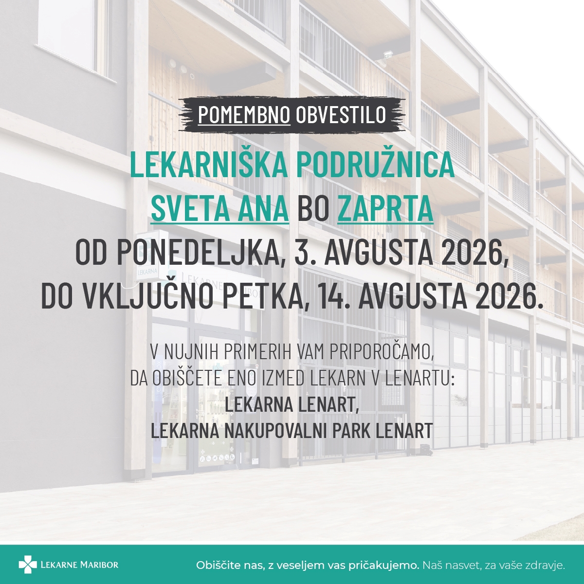 Obvestilo Lekarna Sv. Ana 2026.AVGUST