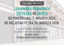 Obvestilo o dopustu - LEKARNA SVETA ANA