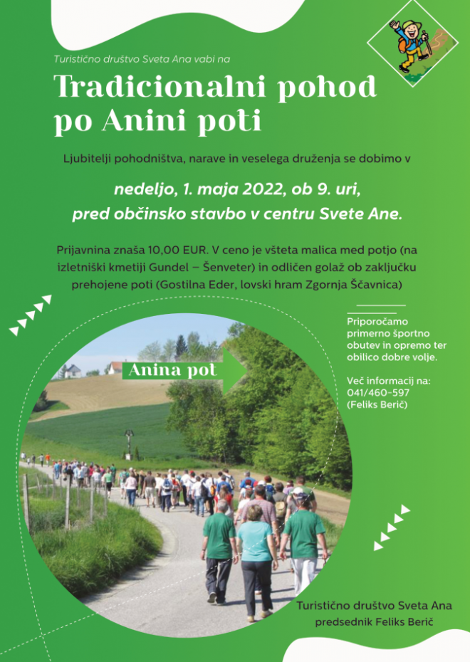 Vabilo na prvomajski pohod Anine novice za objavo